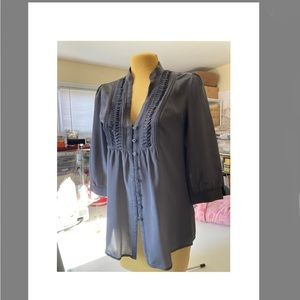 ¾ Sleeve Silk Blouse With Pretty Neckline Detail